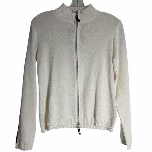 Olsen - Elegant Women's White Zip-Up Cardigan - Casual, Layering - Size 8 - Picture 2 of 6